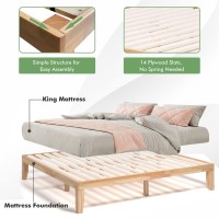 Costway King Size Platform Bed Frame, 14 Inches Solid Rubber Wood Bed Mattress Foundation With Sturdy Slats Support, Easy Assembly Bed Frame For Home Hotel, No Box Spring Needed (Natural, King)