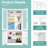 Intergreat Locking Metal Cabinet With Lock, Tall Office Storage Cabinet With Glass Door, Lockable White Steel Cabinet With 3 Adjustable Shelves For Home, Clinic, Pantry, Bathroom, (72
