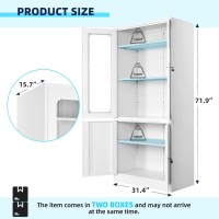 Intergreat Locking Metal Cabinet With Lock, Tall Office Storage Cabinet With Glass Door, Lockable White Steel Cabinet With 3 Adjustable Shelves For Home, Clinic, Pantry, Bathroom, (72