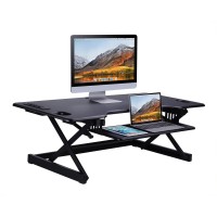 Rocelco 46 Height Adjustable Standing Desk Converter with Anti Fatigue Mat BUNDLE