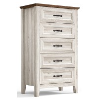 Linsy Home Beige Dresser For Bedroom 5 Drawer Dresser With Metal Handles Chest Of Drawers Tall Dresser For Living Room Entry