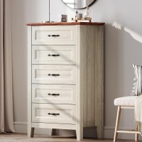 Linsy Home Beige Dresser For Bedroom 5 Drawer Dresser With Metal Handles Chest Of Drawers Tall Dresser For Living Room Entry