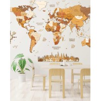 Wooden World 3D Map Wall Decoration - Multilayer, Multicolor Stained Wood, Engraved Names, Borders - Unique 3D Design - For Dining Room, Kitchen, Office, Kids (L150 - Explorer 59X39.5In 150X100Cm)