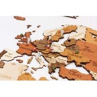 Wooden World 3D Map Wall Decoration - Multilayer, Multicolor Stained Wood, Engraved Names, Borders - Unique 3D Design - For Dining Room, Kitchen, Office, Kids (L150 - Explorer 59X39.5In 150X100Cm)