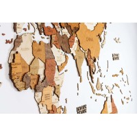 Wooden World 3D Map Wall Decoration - Multilayer, Multicolor Stained Wood, Engraved Names, Borders - Unique 3D Design - For Dining Room, Kitchen, Office, Kids (L150 - Explorer 59X39.5In 150X100Cm)