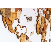 Wooden World 3D Map Wall Decoration - Multilayer, Multicolor Stained Wood, Engraved Names, Borders - Unique 3D Design - For Dining Room, Kitchen, Office, Kids (L150 - Explorer 59X39.5In 150X100Cm)