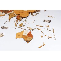 Wooden World 3D Map Wall Decoration - Multilayer, Multicolor Stained Wood, Engraved Names, Borders - Unique 3D Design - For Dining Room, Kitchen, Office, Kids (L150 - Explorer 59X39.5In 150X100Cm)