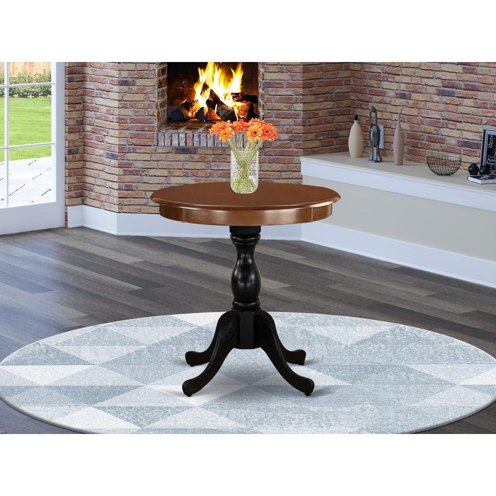 East West Furniture Eden 30 Round Dining Table for Small Space Mahogany Top Black Pedestal