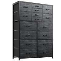 Enhomee Black Dresser Tall Dresser For Bedroom With 16 Drawer Fabric Bedroom Dressers Chests Of Drawers Storage Dresser For