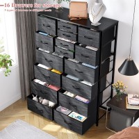 Enhomee Black Dresser Tall Dresser For Bedroom With 16 Drawer Fabric Bedroom Dressers Chests Of Drawers Storage Dresser For