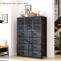 Enhomee Black Dresser Tall Dresser For Bedroom With 16 Drawer Fabric Bedroom Dressers Chests Of Drawers Storage Dresser For