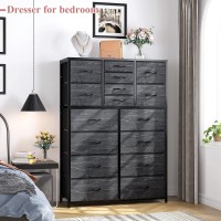 Enhomee Black Dresser Tall Dresser For Bedroom With 16 Drawer Fabric Bedroom Dressers Chests Of Drawers Storage Dresser For