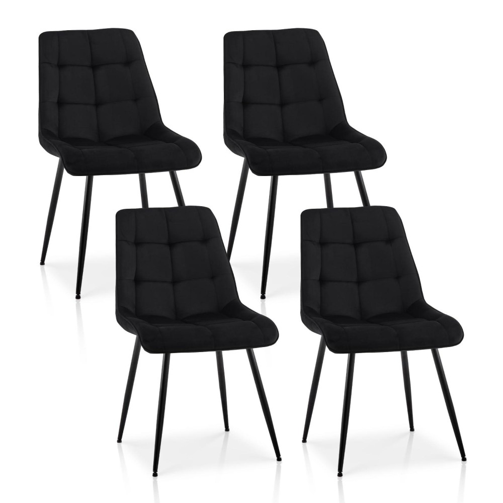 Tukailai Armless Velvet Dining Chairs Set Of 4 Kitchen Chairs, Soft Comfy Upholstered Seat Mid-Century Modern Side Chair Accent Chairs With Backrest Metal Legs Dining Living Room Lounge Chairs Black