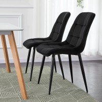 Tukailai Armless Velvet Dining Chairs Set Of 4 Kitchen Chairs, Soft Comfy Upholstered Seat Mid-Century Modern Side Chair Accent Chairs With Backrest Metal Legs Dining Living Room Lounge Chairs Black