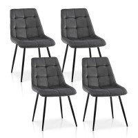 TUKAILAi Armless Velvet Dining Chairs Set of 4 Kitchen Chairs, Soft Comfy Upholstered Seat Mid-Century Modern Side Chair Accent Chairs with Backrest Metal Legs Dining Living Room Lounge Chairs Gray