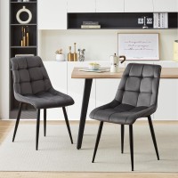 TUKAILAi Armless Velvet Dining Chairs Set of 4 Kitchen Chairs, Soft Comfy Upholstered Seat Mid-Century Modern Side Chair Accent Chairs with Backrest Metal Legs Dining Living Room Lounge Chairs Gray