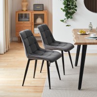 TUKAILAi Armless Velvet Dining Chairs Set of 4 Kitchen Chairs, Soft Comfy Upholstered Seat Mid-Century Modern Side Chair Accent Chairs with Backrest Metal Legs Dining Living Room Lounge Chairs Gray