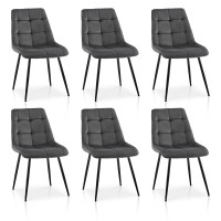 TUKAILAi Armless Velvet Dining Chairs Set of 6 Kitchen Chairs, Soft Comfy Upholstered Seat Mid-Century Modern Side Chair Accent Chairs with Backrest Metal Legs Dining Living Room Lounge Chairs Gray