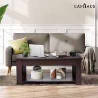 Caphaus Lift Top Coffee Table W/Storage, Storage Coffee Table W/Lift Top For Living Room, Rising Tabletop Coffee Table W/Hidden Compartment, Coffee Table W/Bottom Open Shelf, 41