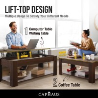Caphaus Lift Top Coffee Table W/Storage, Storage Coffee Table W/Lift Top For Living Room, Rising Tabletop Coffee Table W/Hidden Compartment, Coffee Table W/Bottom Open Shelf, 41