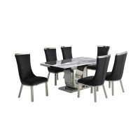 7pc dining set Recatngle Marble table with a U shape base and 6 side chairs in Black