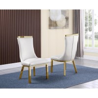 9pc dining set Recatngle Glass table with gold color base and White faux leather chairs