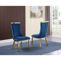 9pc dining set Recatngle Glass table with gold color base and Navy Blue velvet chairs