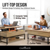 Caphaus Lift Top Coffee Table W/Storage, Coffee Table W/Bottom Open Shelf, Storage Coffee Table W/Lift Top For Living Room, Rising Top Coffee Table W/Hidden Compartment Storage, 41