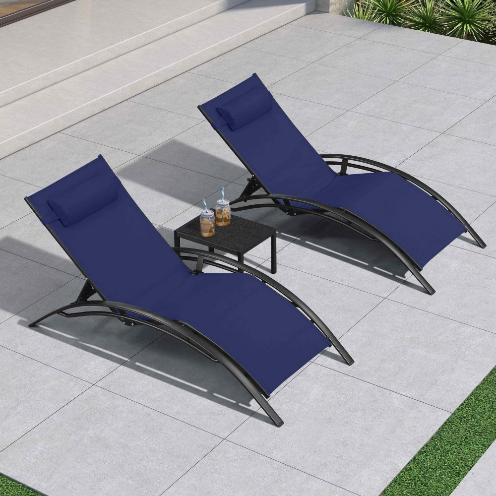 Purple Leaf Patio Oversized Chaise Lounge Chair Set With Side Table Pool Adjustable Recliner Chairs For Outside Beach Outdoor Su