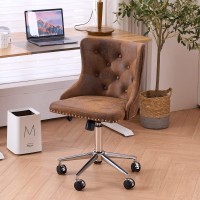 Vingli Microfiber Rustic Swivel Desk Chair For Bedroom Retro Upholstered Modern Computer Desk Chair With Wheels, Small Home Office Chairs With Adjustable Height, Titling
