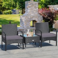 Tangkula 3 Pieces Patio Wicker Rattan Furniture Set, Rattan Chair With Coffee Table, High Load Bearing Chair Conversation Sets For Patio Garden Lawn Backyard Pool