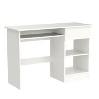 Tangkula White Desk With Drawer, Wooden Computer Desk With Pull-Out Keyboard Tray & Adjustable Storage Shelves, Modern Laptop Pc Desk With Cpu Stand, Writing Study Desk For Bedroom (White)
