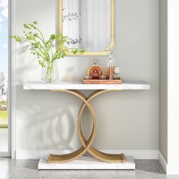 Tribesigns Gold Entryway Table, Modern 39-Inch Console/Accent Table With Geometric Metal Legs, Faux Marble Narrow Wood Sofa Table, Foyer Table For Entrance, Living Room (Gold & White)