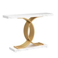 Tribesigns Gold Entryway Table, Modern 39-Inch Console/Accent Table With Geometric Metal Legs, Faux Marble Narrow Wood Sofa Table, Foyer Table For Entrance, Living Room (Gold & White)