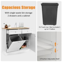 Giantex Kitchen Trash Cabinet, Kitchen Island with Tilt Out Garbage Bin, Rubber Wood Countertop, Large Cabinet, 2 Drawers, Adjustable Shelf, Recycling Can Holder Organizer (White)