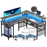 Unikito L Shaped Computer Desk Reversible Corner Desk With Power Outlet And Led Strip L Shaped Gaming Table With Monitor Stan