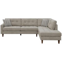 Two-piece reversible sectional is the perfect choice for any living room updateStylish modern loft designGrid button tufted seats and back pillowsExceptional tailoring with top stitch details and clean lines throughoutStriped pillows complement the warm n