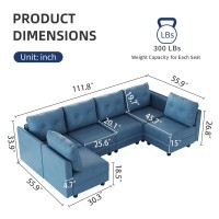 Llappuil Modern Faux Leather Sectional Sleeper Sofa, Cozy 6-Seater U-Shaped Couch With Storage Chaise. Waterproof Stain- Resistant Convertible Couches, Perfect For Small Spaces, Navy Blue