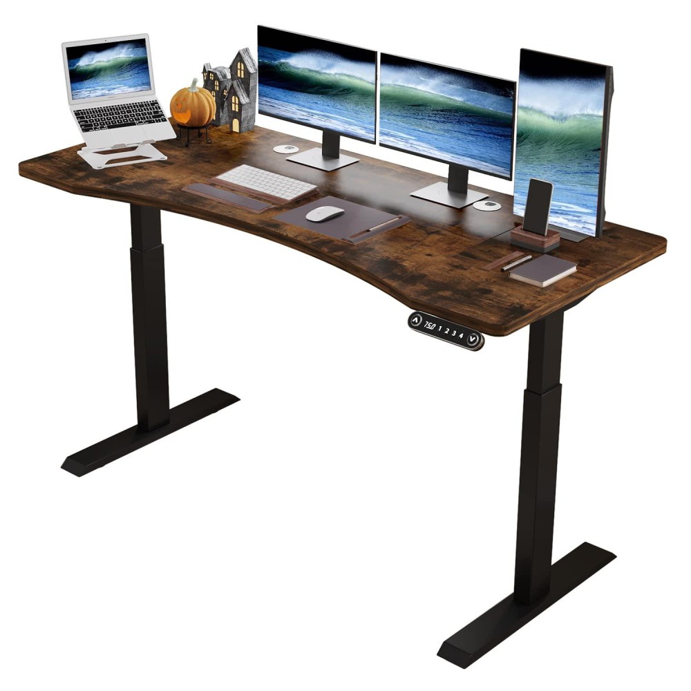 Bunoem Dual Motor 63X30 Height Adjustable Electric Standing Desk,Height Stand Up Computer Desk,Sit And Stand Home Office Desk With Splice Board,(Rustic Brown Top, Black Frame)