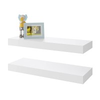 Bameos Floating Shelves White Wall Mounted Wooden Shelves With Invisible Brackets Set Of 2 Hanging Wall Shelves Decoration For