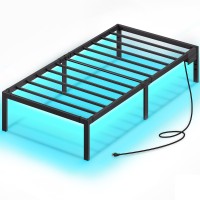 Rolanstar Bed Frame With Usb Charging Station, Twin Bed Frame With Led Lights, Platform Bed Frame With Heavy Duty Steel Slats, 14