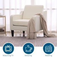 Vingli Mid Century Modern Fabric Accent Chair Beige For Living Room Upholstered Armchair With Scooped Arms For Bedroom Apartment