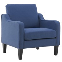 Vingli Mid Century Modern Accent Chair Navy Blue Fabric For Living Room Upholstered Armchair With Scooped Arms For Bedroom Apart