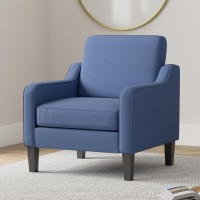 Vingli Mid Century Modern Accent Chair Navy Blue Fabric For Living Room Upholstered Armchair With Scooped Arms For Bedroom Apart