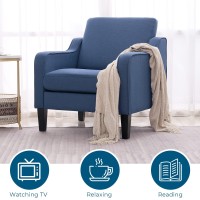 Vingli Mid Century Modern Accent Chair Navy Blue Fabric For Living Room Upholstered Armchair With Scooped Arms For Bedroom Apart