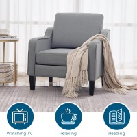 Vingli Mid Century Modern Accent Chair Light Grey Fabric Chairs For Living Room Upholstered Armchair With Scooped Arms For Bedro