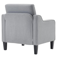 Vingli Mid Century Modern Accent Chair Light Grey Fabric Chairs For Living Room Upholstered Armchair With Scooped Arms For Bedro