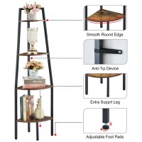 Hoctieon Corner Shelf Industrial 4Tier Corner Bookshelf Rustic Corner Ladder Shelf Corner Bookcase For Small Spaces Bedroom