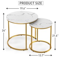 Nesting Coffee Table Faux White Marble For Small Place 24 In 2 Sets High Side End Sofa Table Nightstand Modern Furniture Living Room Cabin Bed Room Dining Roomgarden 4 You (White Marble)