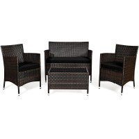 Happygrill 4 Pieces Patio Sofa Set Rattan Wicker Furniture Patio Conversation Set With Cushioned Sofa And Coffee Table For Outdoor Backyard Garden Poolside